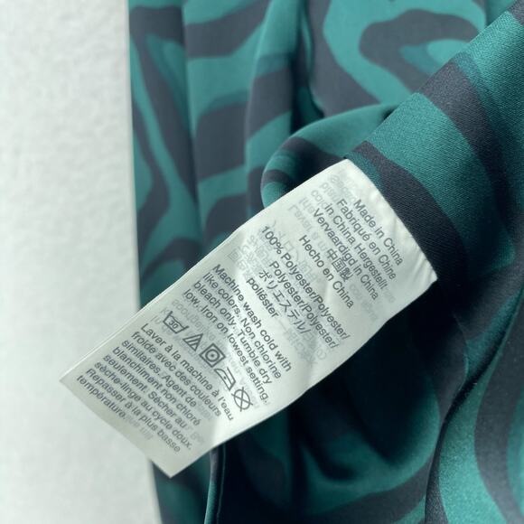 J.CREW Blouse 4 Deep V-Neck Zebra Striped Satin Button Front Long Sleeve Green - Picture 10 of 13